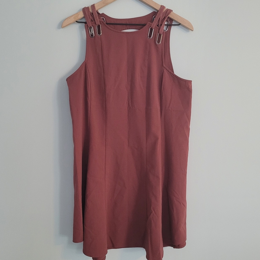 Free People Rust Baby Love Dress Mini Swing Womens Size Medium Open Back Stretch